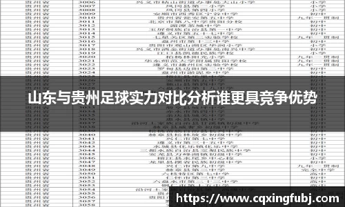 山东与贵州足球实力对比分析谁更具竞争优势
